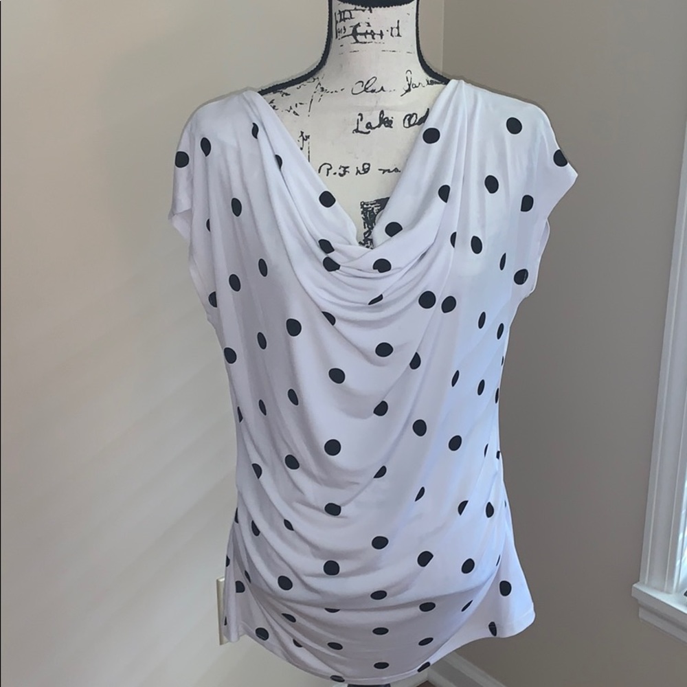 7th Avenue NY & Co white with black polka dots L